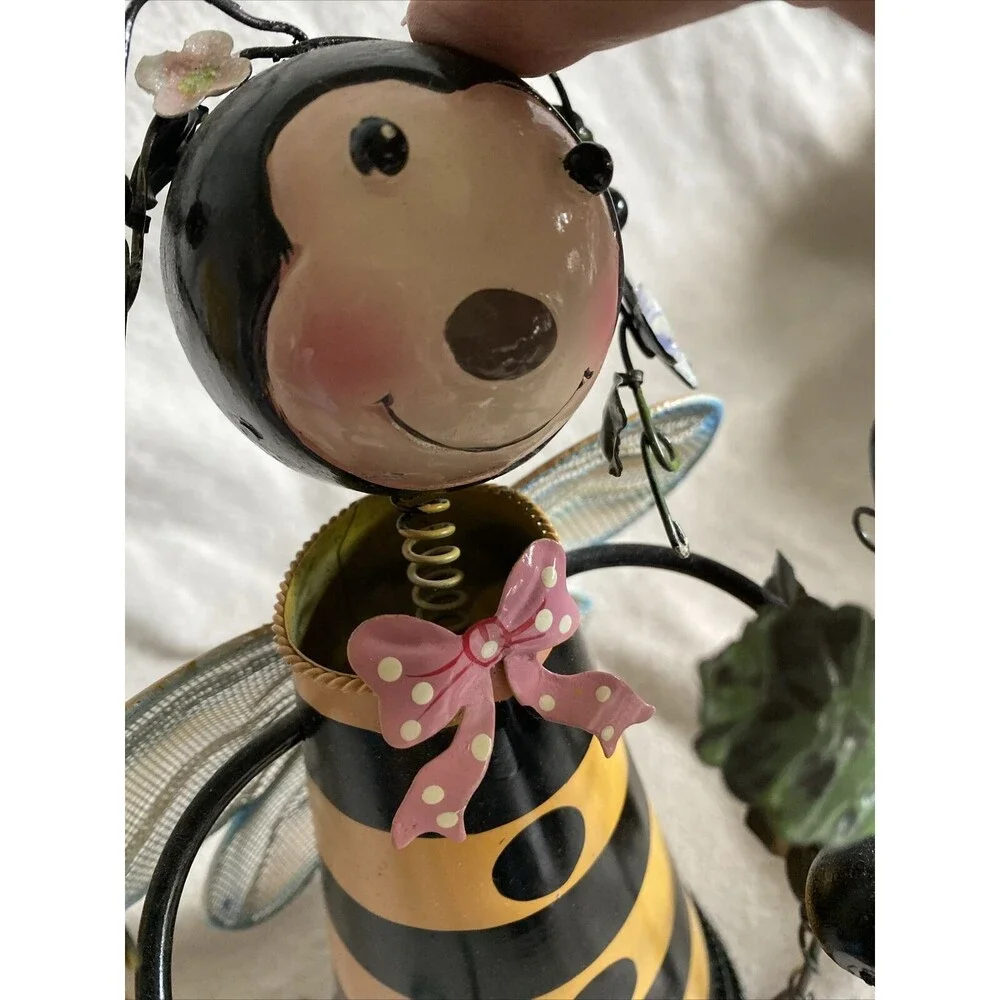 Vintage Metal Bumble Bee Garden Bobble Head Figure 11”